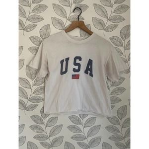 J. Galt USA Embroidered Flag White Crop Top, One Size
